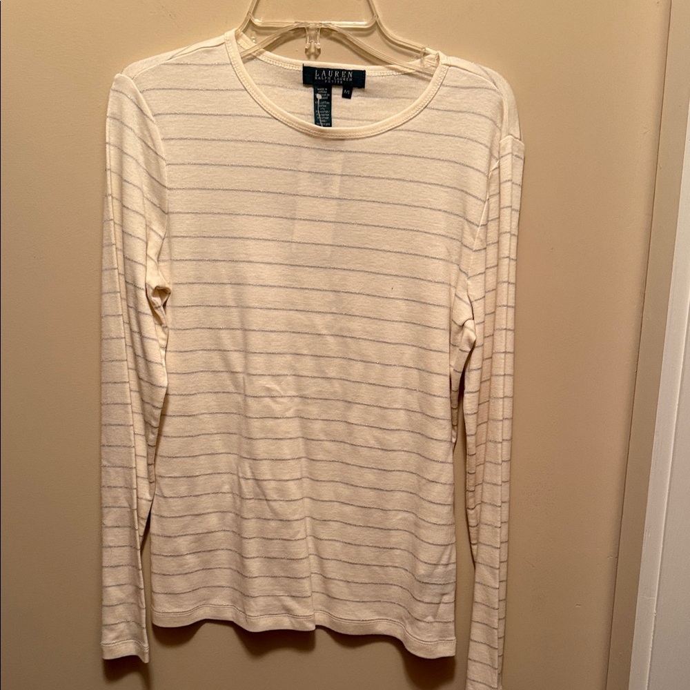 Lauren Ralph Lauren Ivory Striped Long Sleeve Top